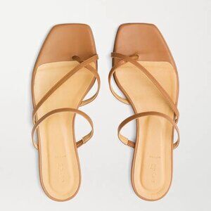 Aeyde Marina‎ Leather Strappy Square Toe Flat Sandals Summer Hazelnut Tan Size 8